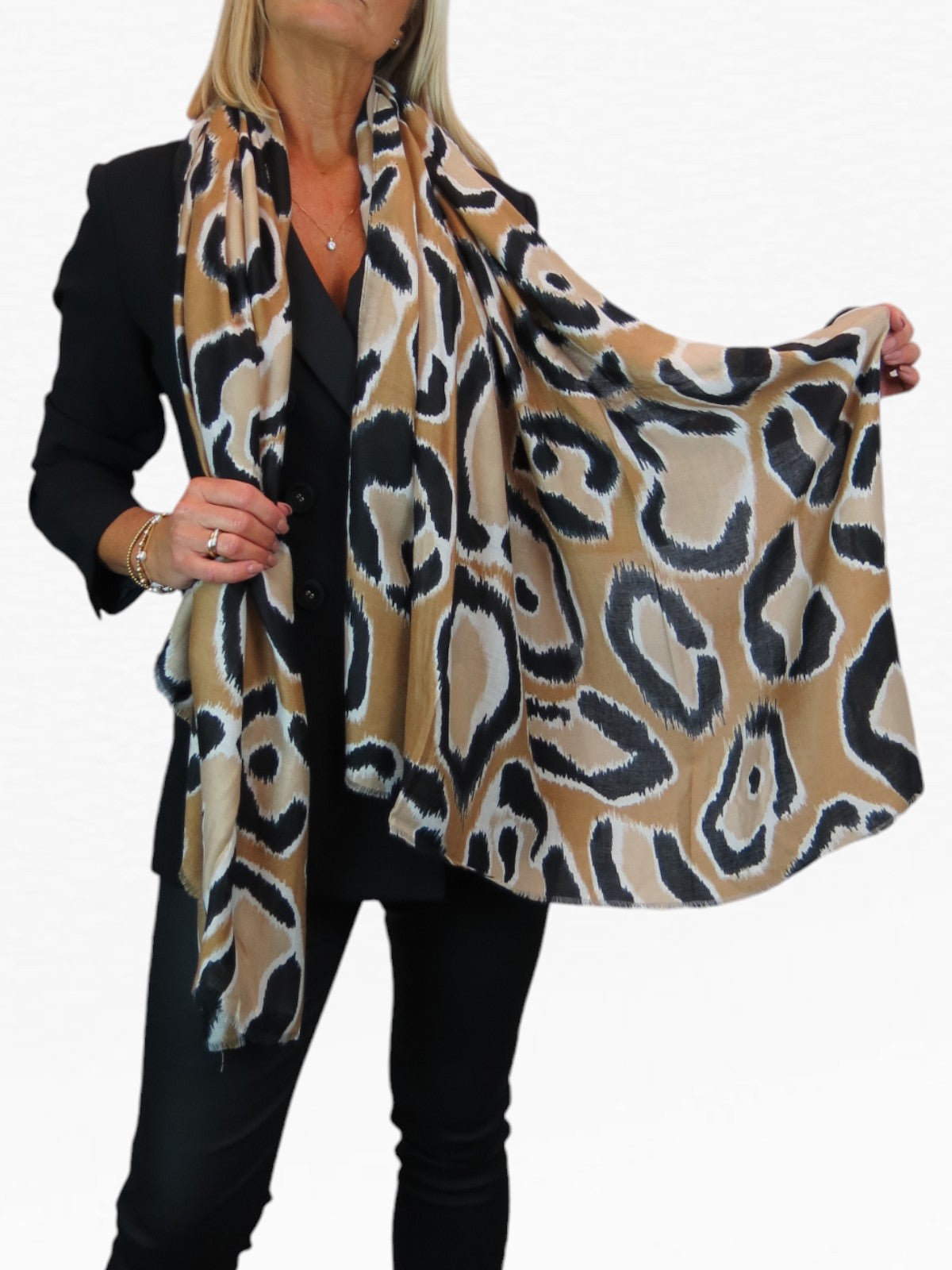 Leopard Spot Print Lightweight Shawl Scarf Beige Tan