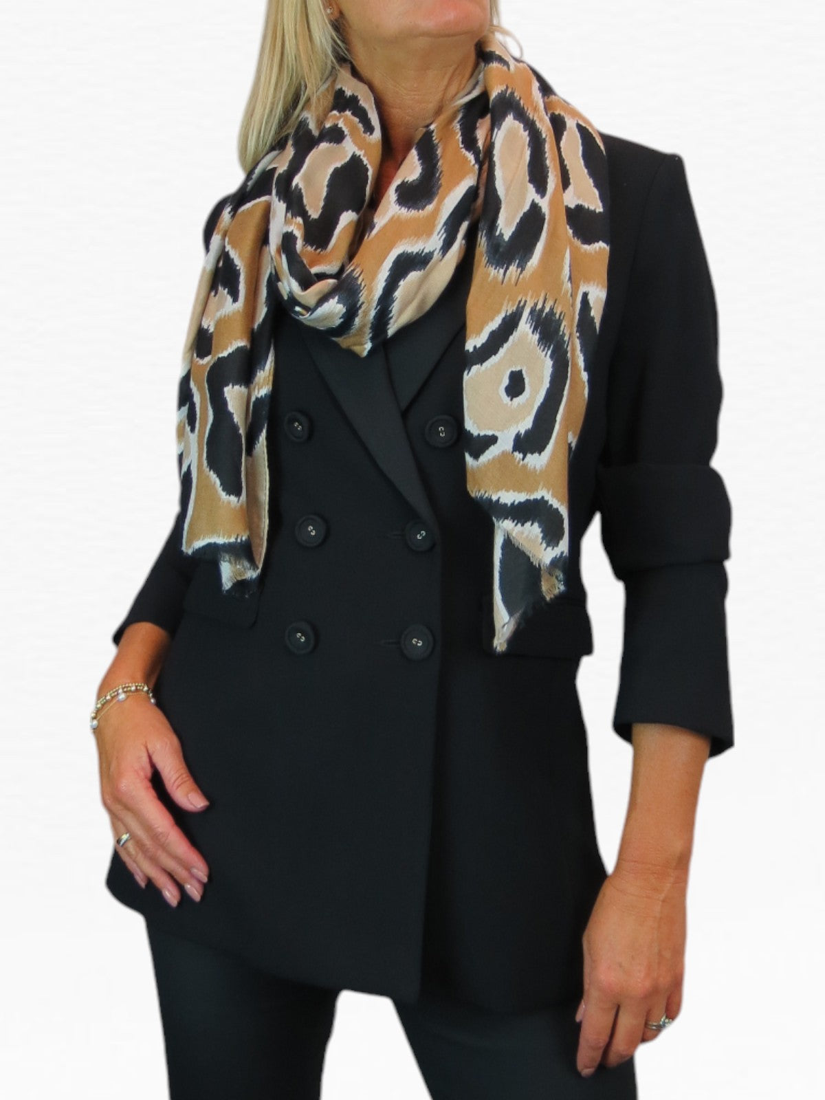 Leopard Spot Print Lightweight Shawl Scarf Beige Tan