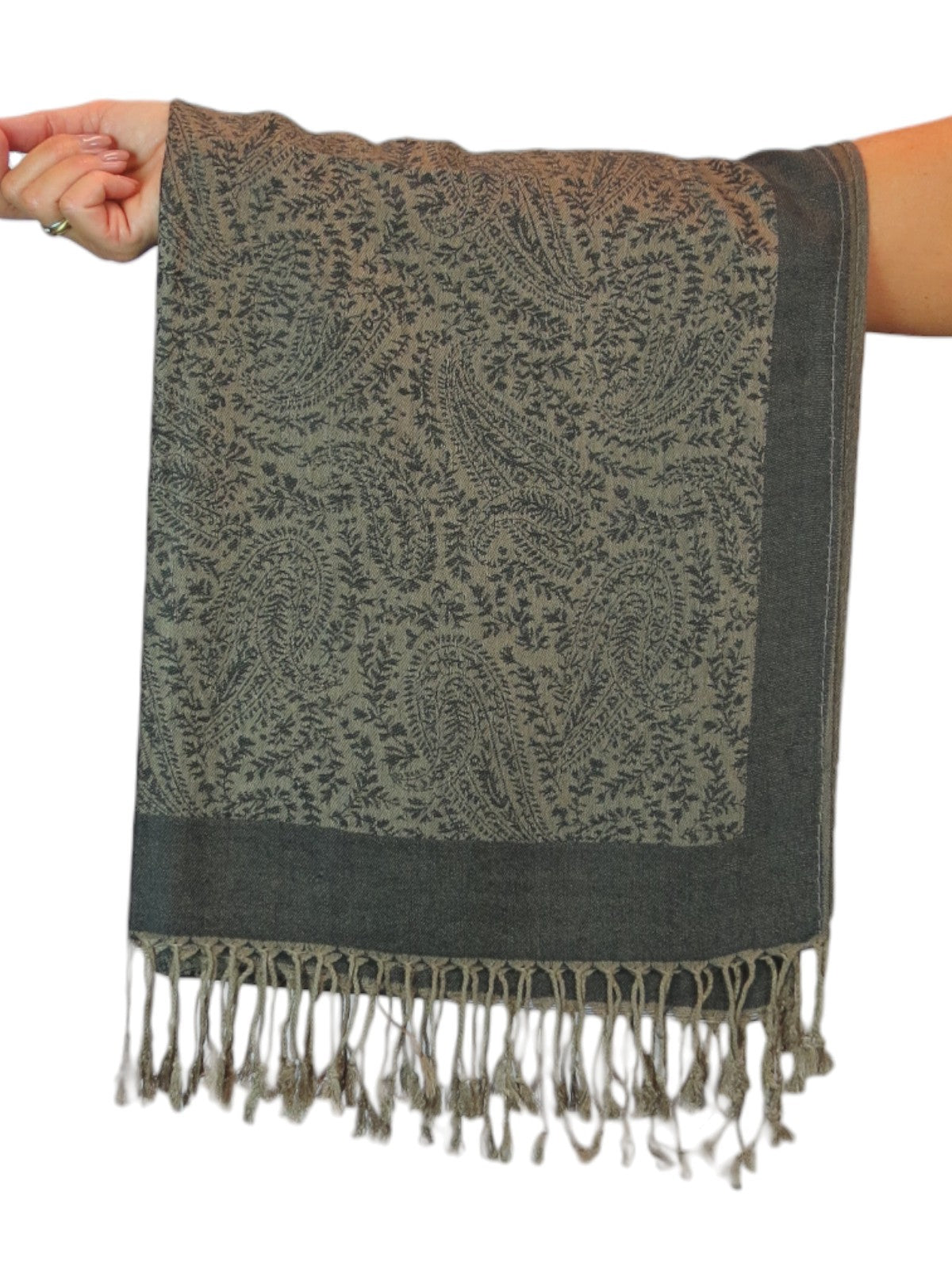 Paisley Jacquard Fine Pashmina Shawl Wrap Black Bronze