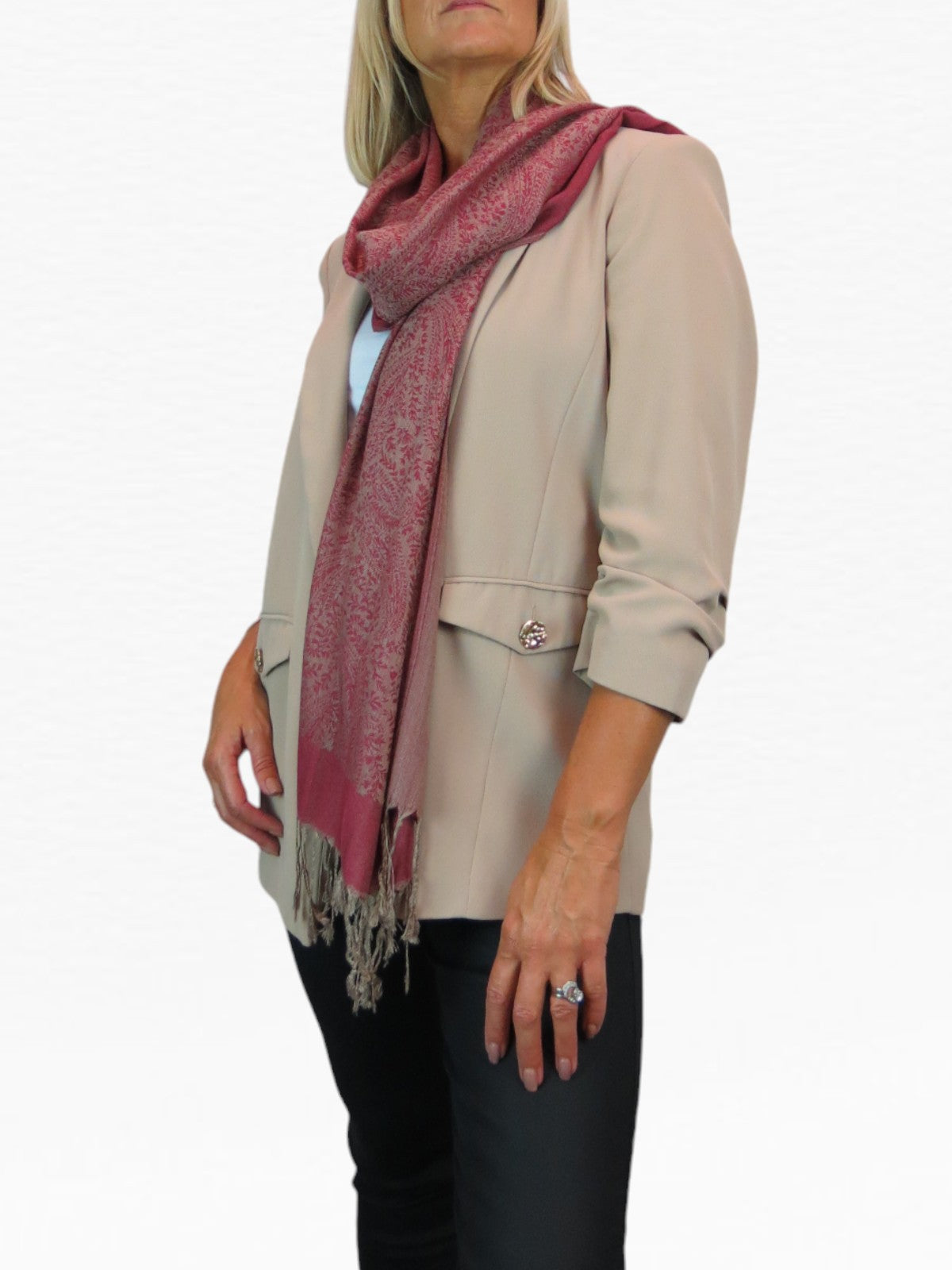 Paisley Jacquard Fine Pashmina Shawl Wrap Red Beige