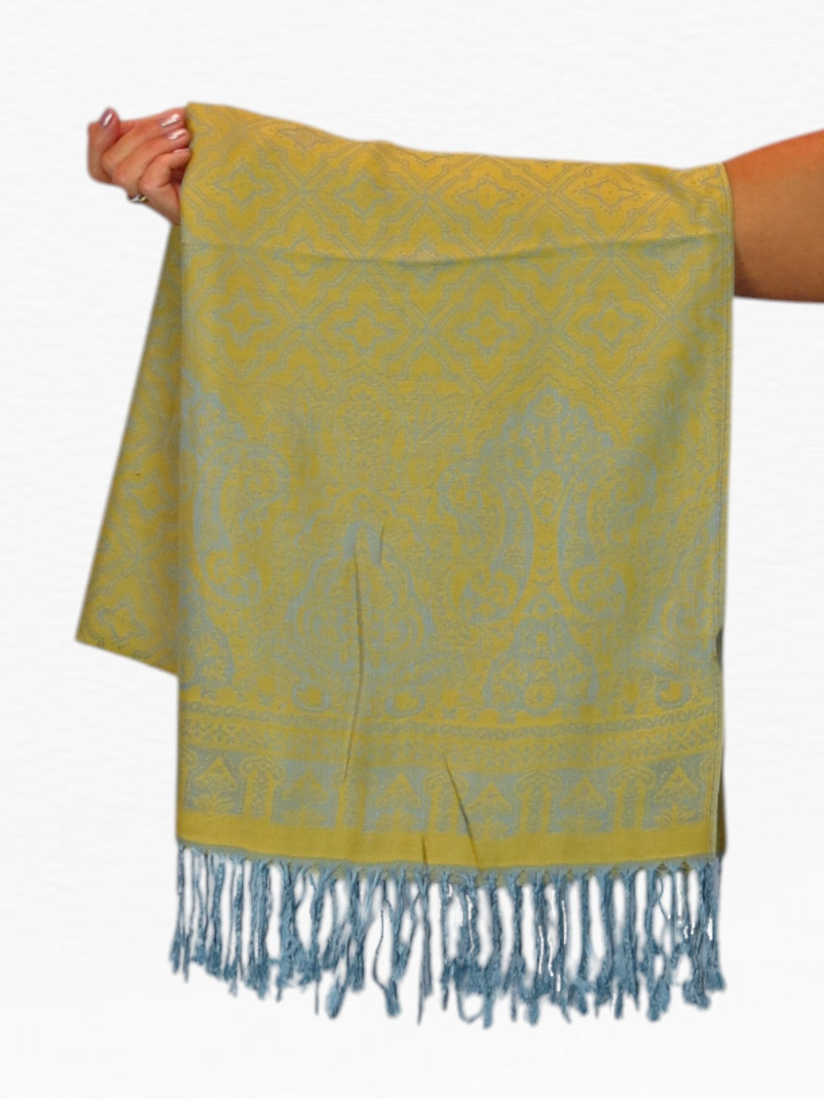 Persian Jacquard Design Pashmina Shawl Wrap Mustard Yellow