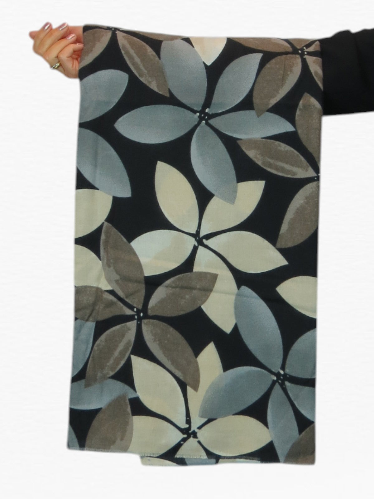 Large Leaf Design Wool Blend Pashmina Scarf Black