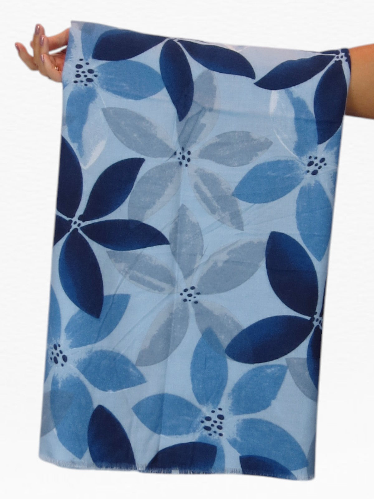 Large Leaf Design Wool Blend Pashmina Scarf Blue