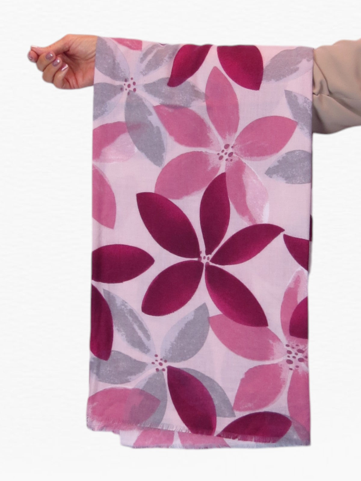 Large Leaf Design Wool Blend Pashmina Scarf Pink
