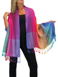 Rainbow Floral Paisley Pashmina Shawl Scarf Pink