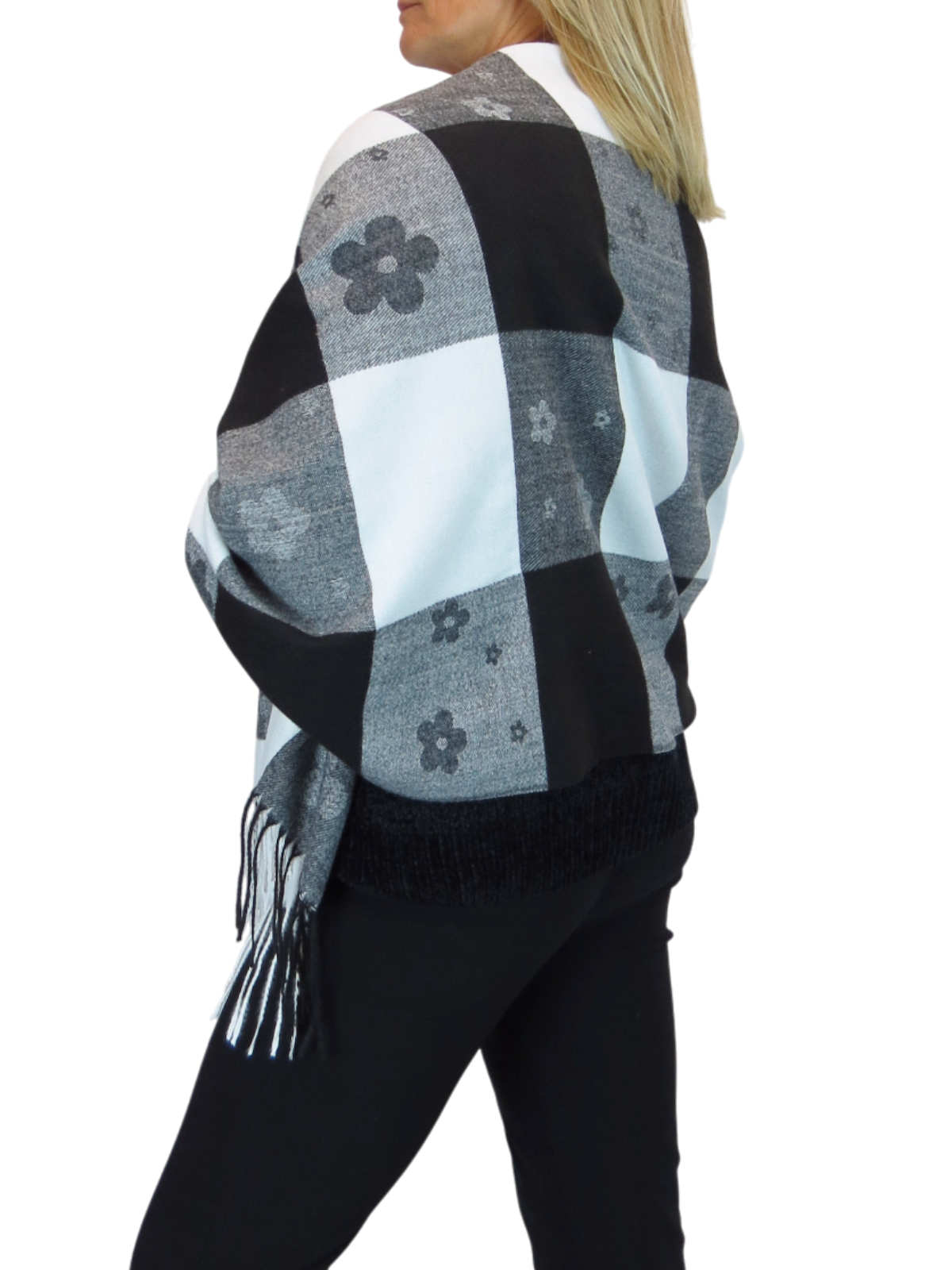 Wool Blend Scarf With Floral Details Black