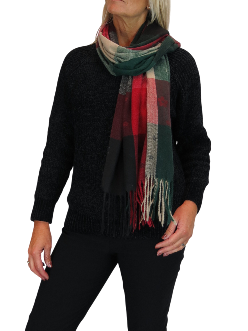 Wool Blend Scarf With Floral Details Bordeaux