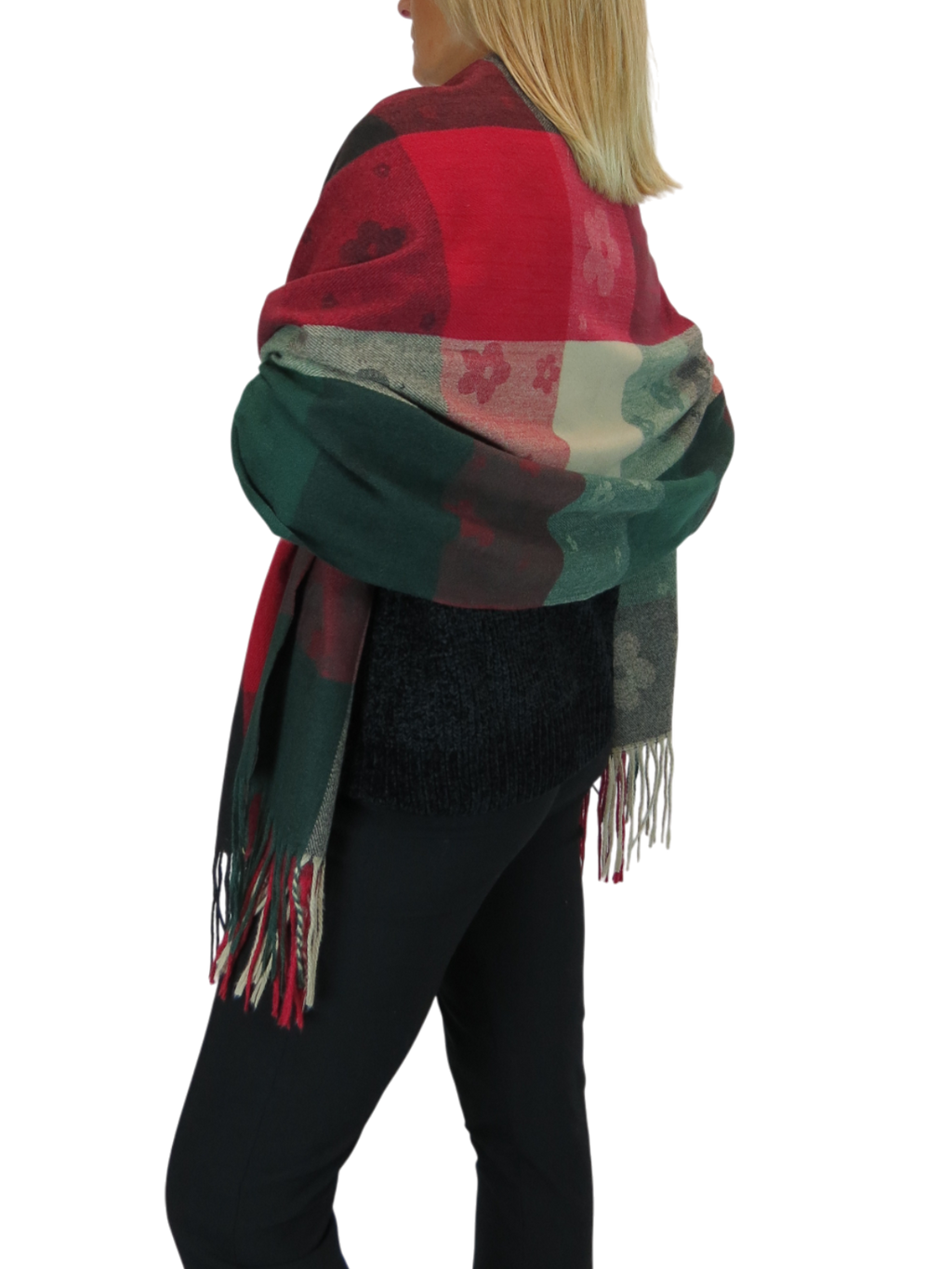 Wool Blend Scarf With Floral Details Bordeaux