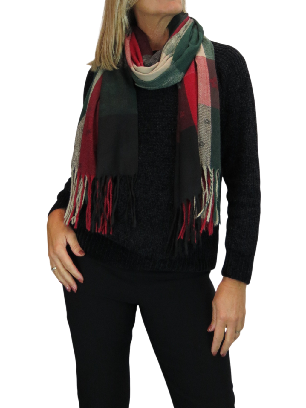 Wool Blend Scarf With Floral Details Bordeaux