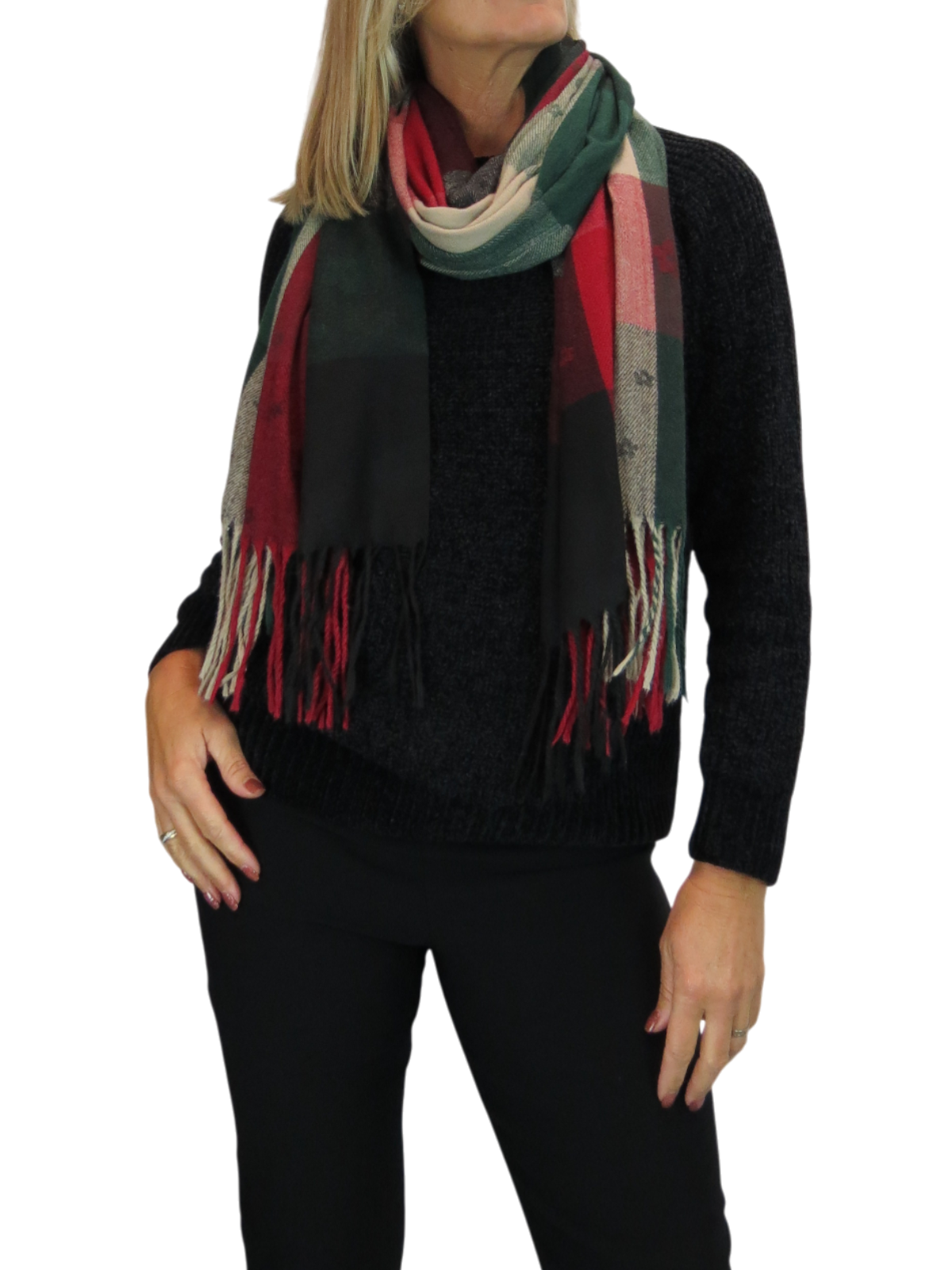 Wool Blend Scarf With Floral Details Bordeaux