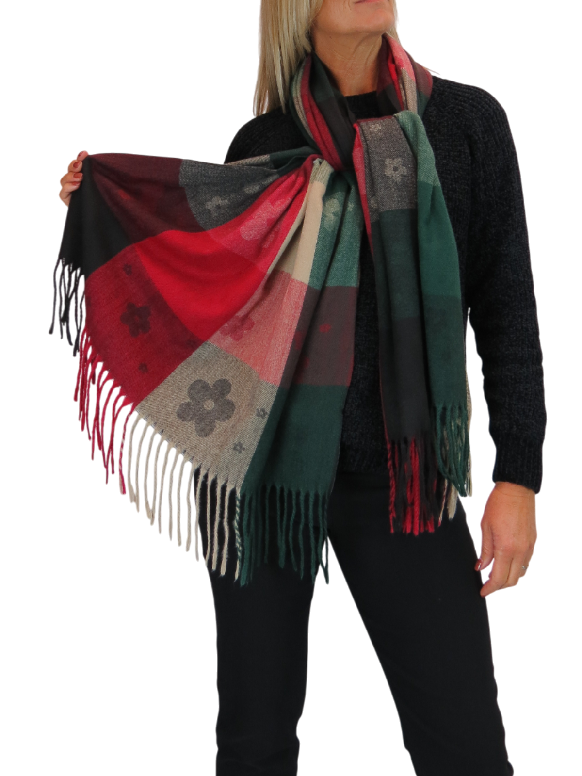 Wool Blend Scarf With Floral Details Bordeaux