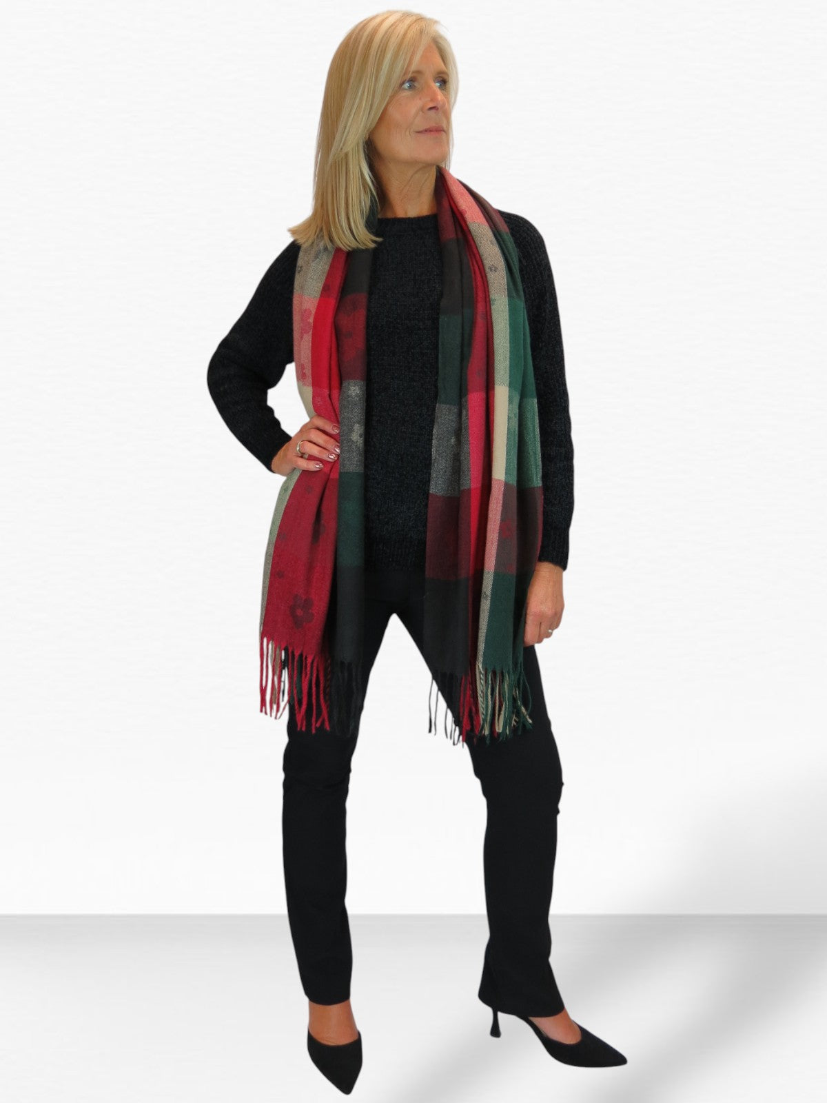 Wool Blend Scarf With Floral Details Bordeaux