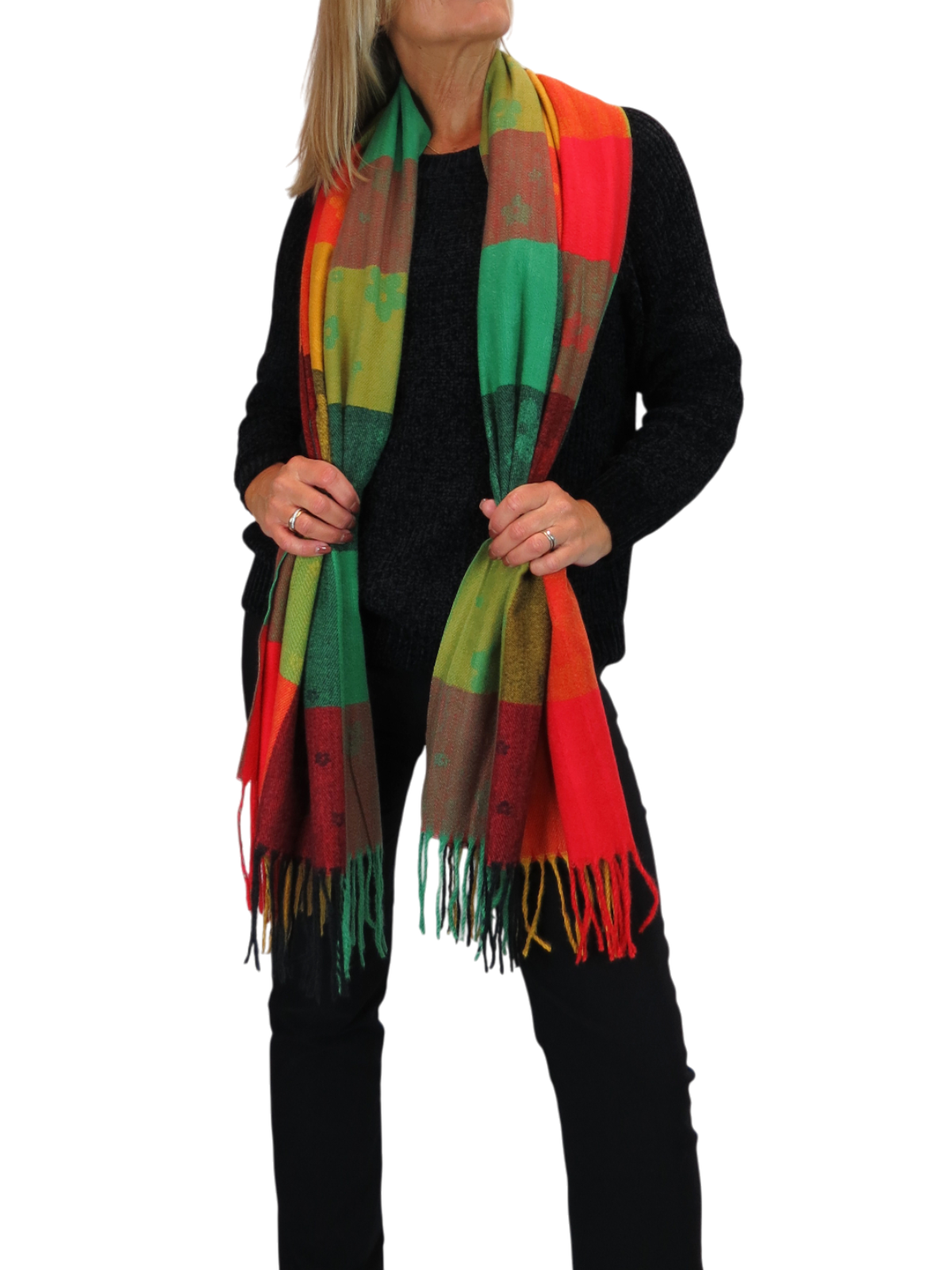 Wool Blend Scarf With Floral Details Green