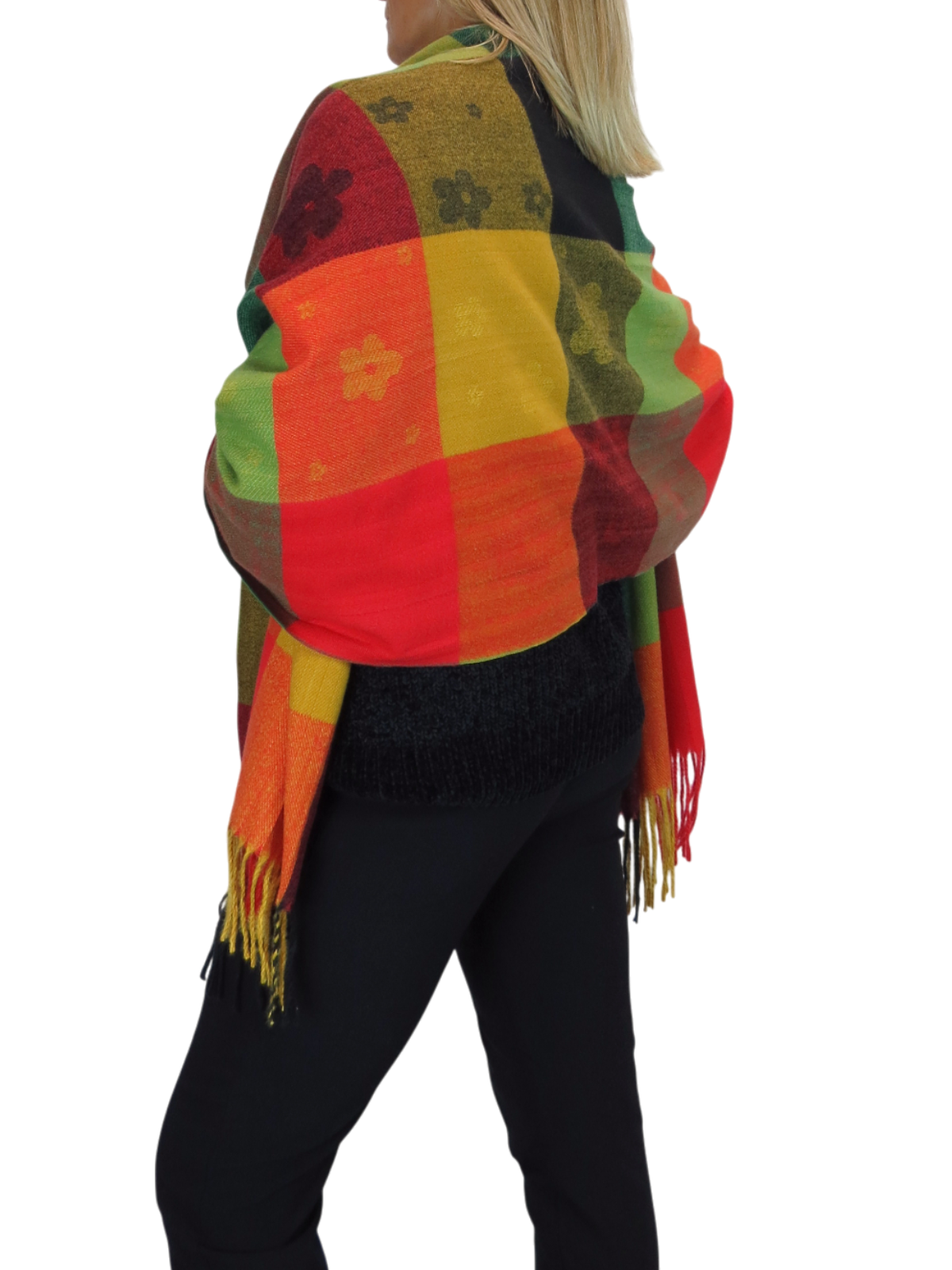 Wool Blend Scarf With Floral Details Green