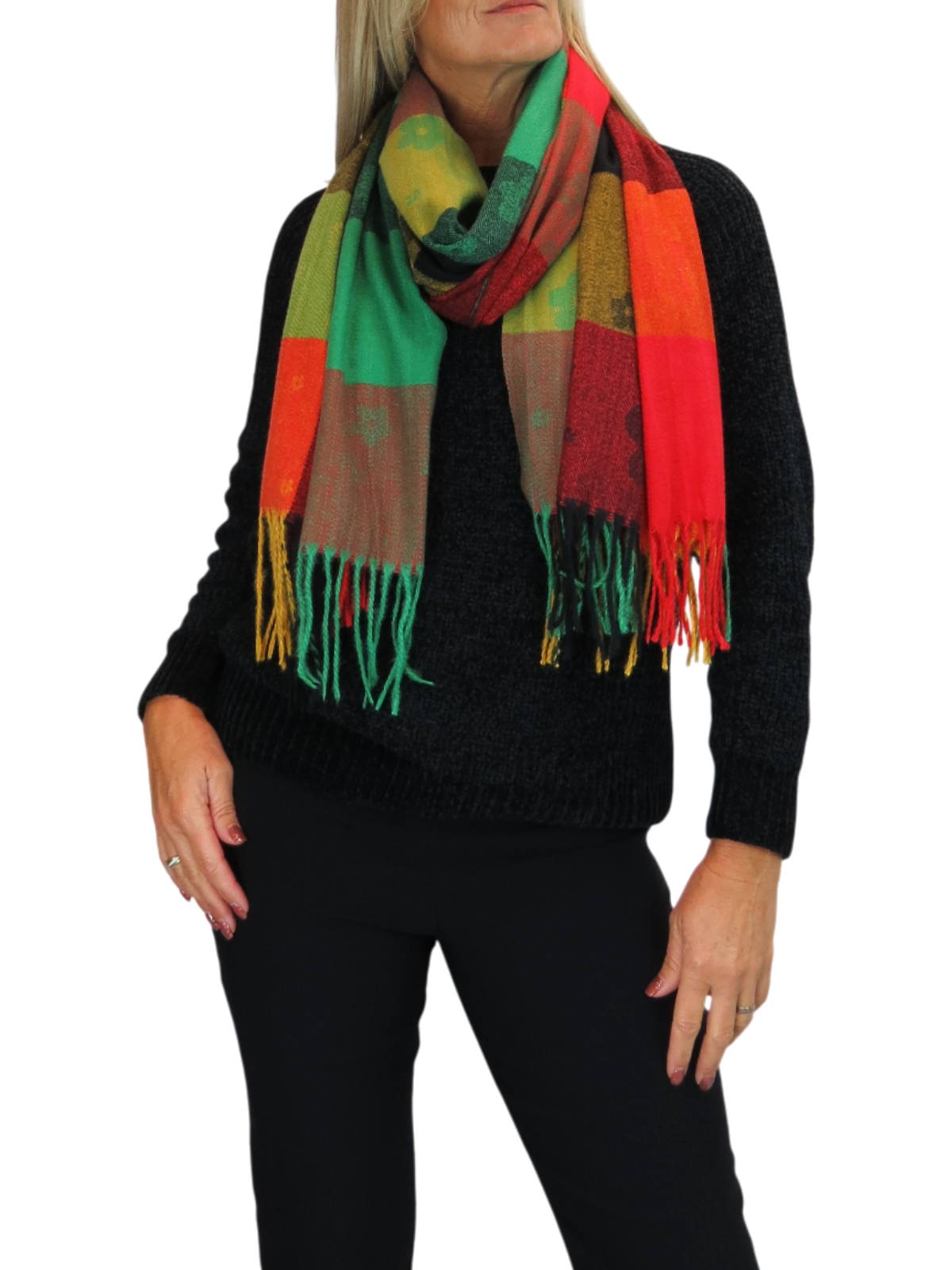 Wool Blend Scarf With Floral Details Green