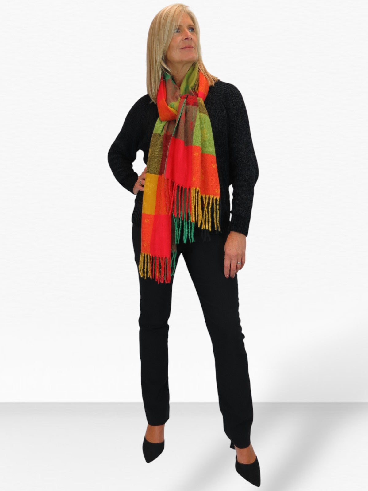 Wool Blend Scarf With Floral Details Green