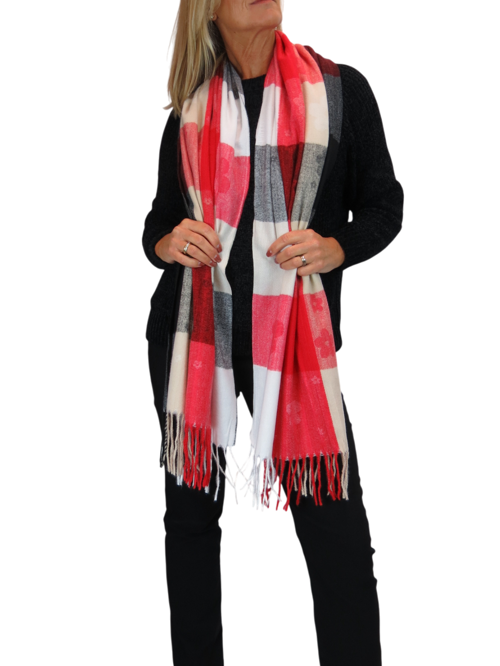 Wool Blend Scarf With Floral Details Red