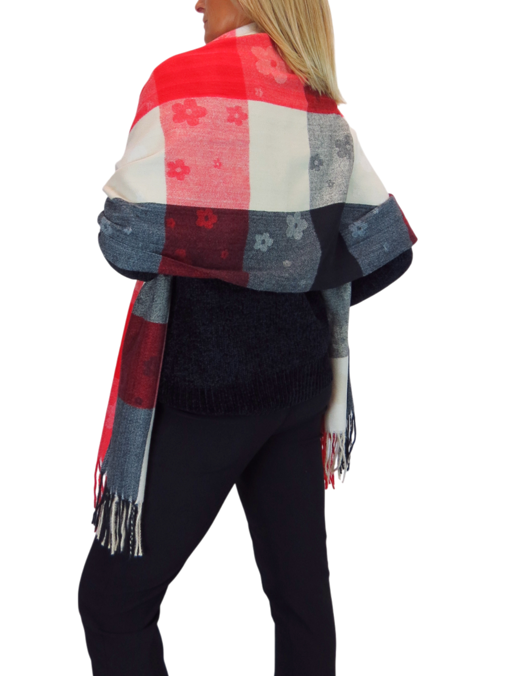 Wool Blend Scarf With Floral Details Red