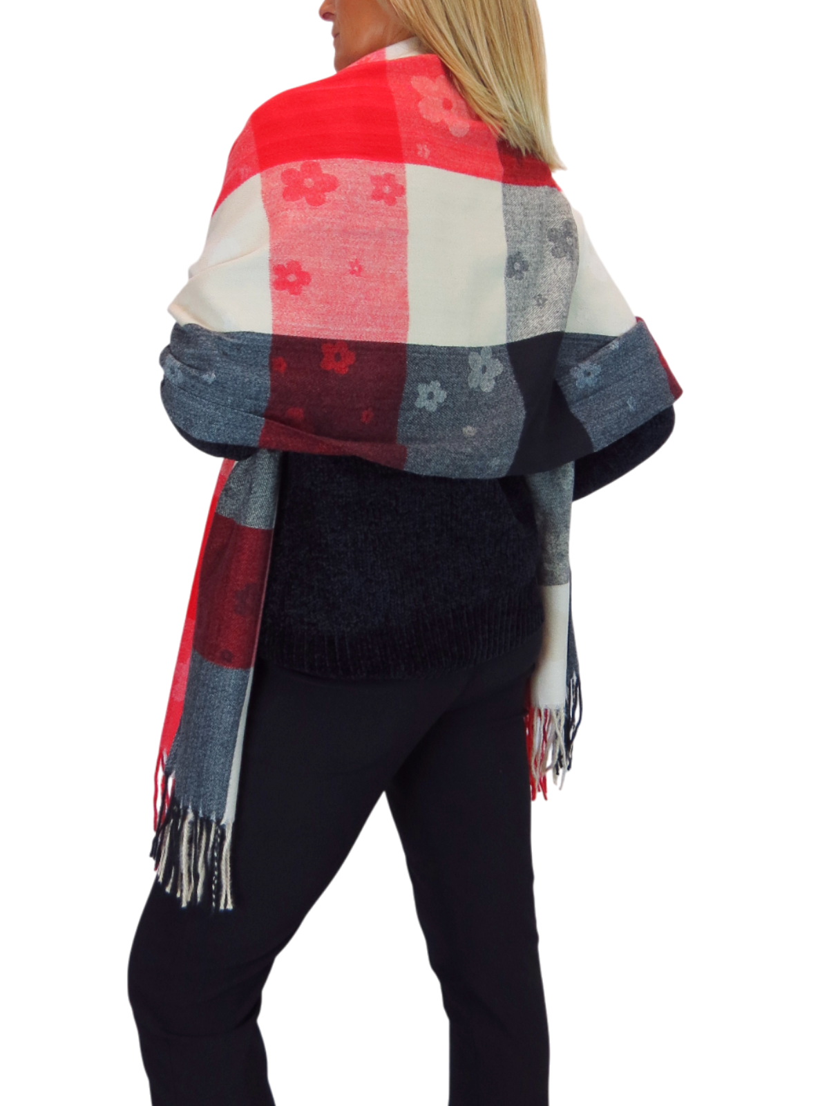 Wool Blend Scarf With Floral Details Red