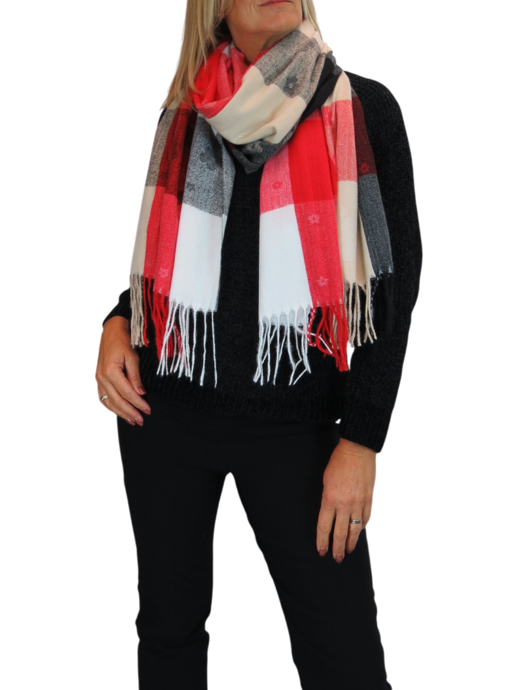 Wool Blend Scarf With Floral Details Red