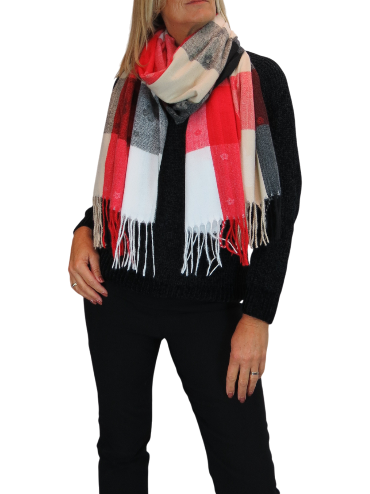 Wool Blend Scarf With Floral Details Red