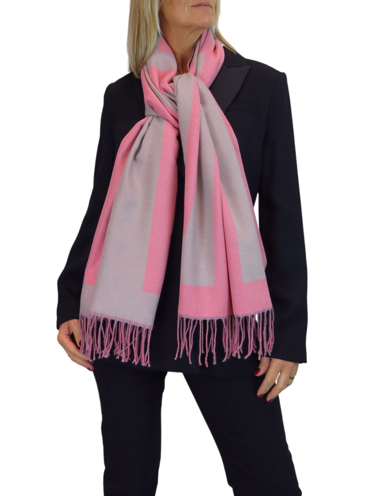 Wool Blend Geometric Design Scarf Pink/Beige