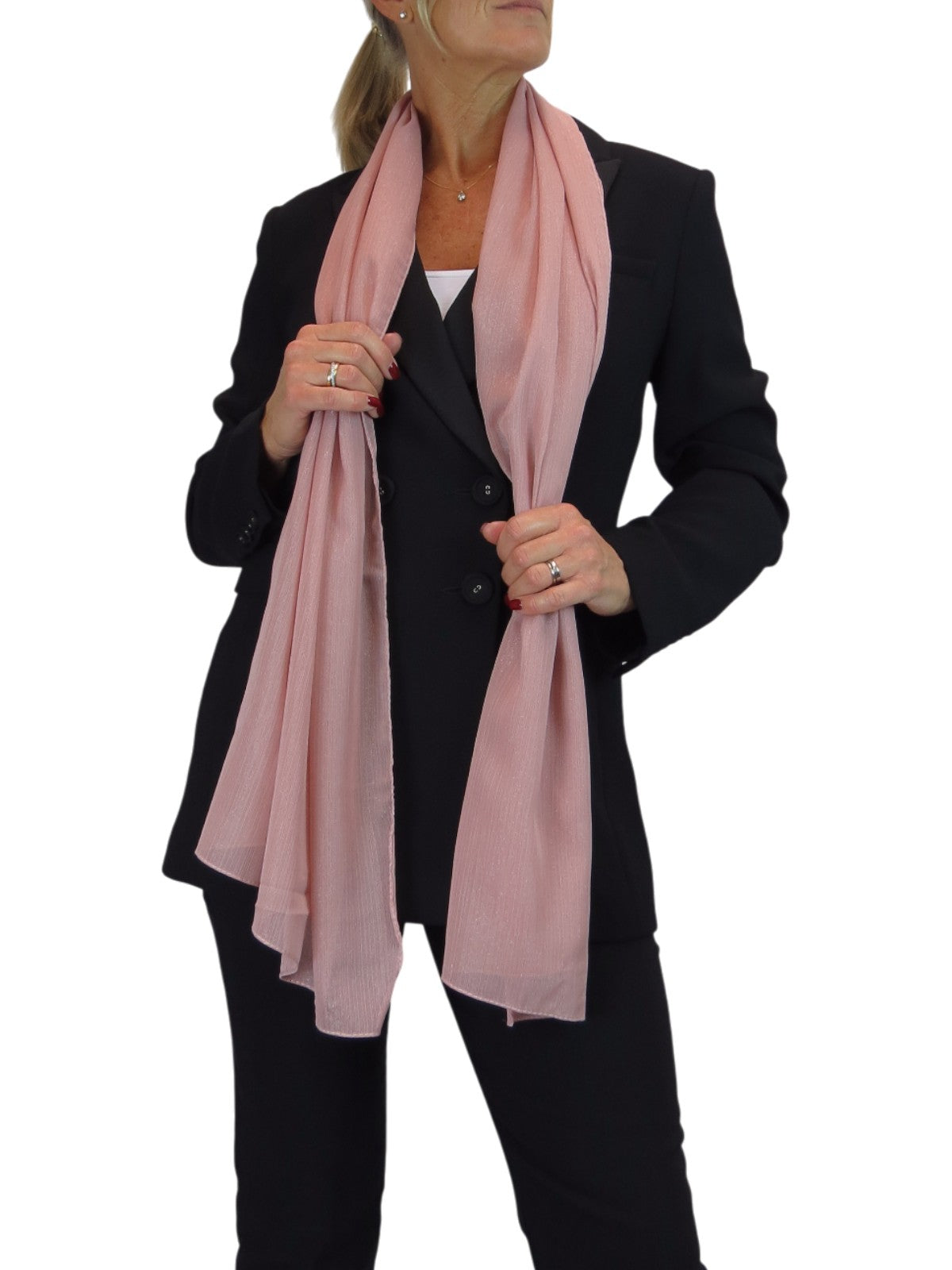 Silk Blend Scarf with Metallic Threads Rose Pink