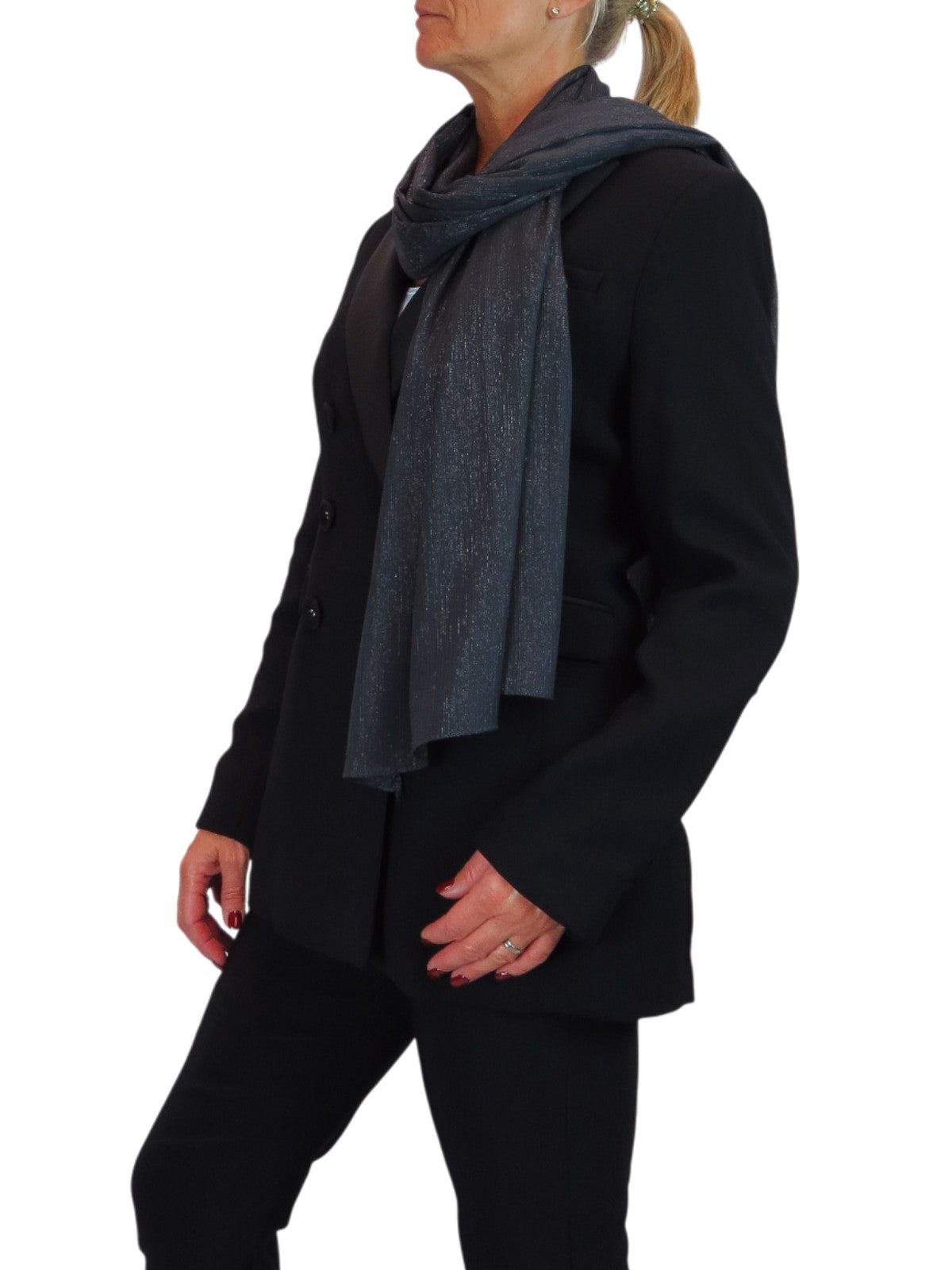 Silk Blend Scarf with Metallic Threads Dark Grey