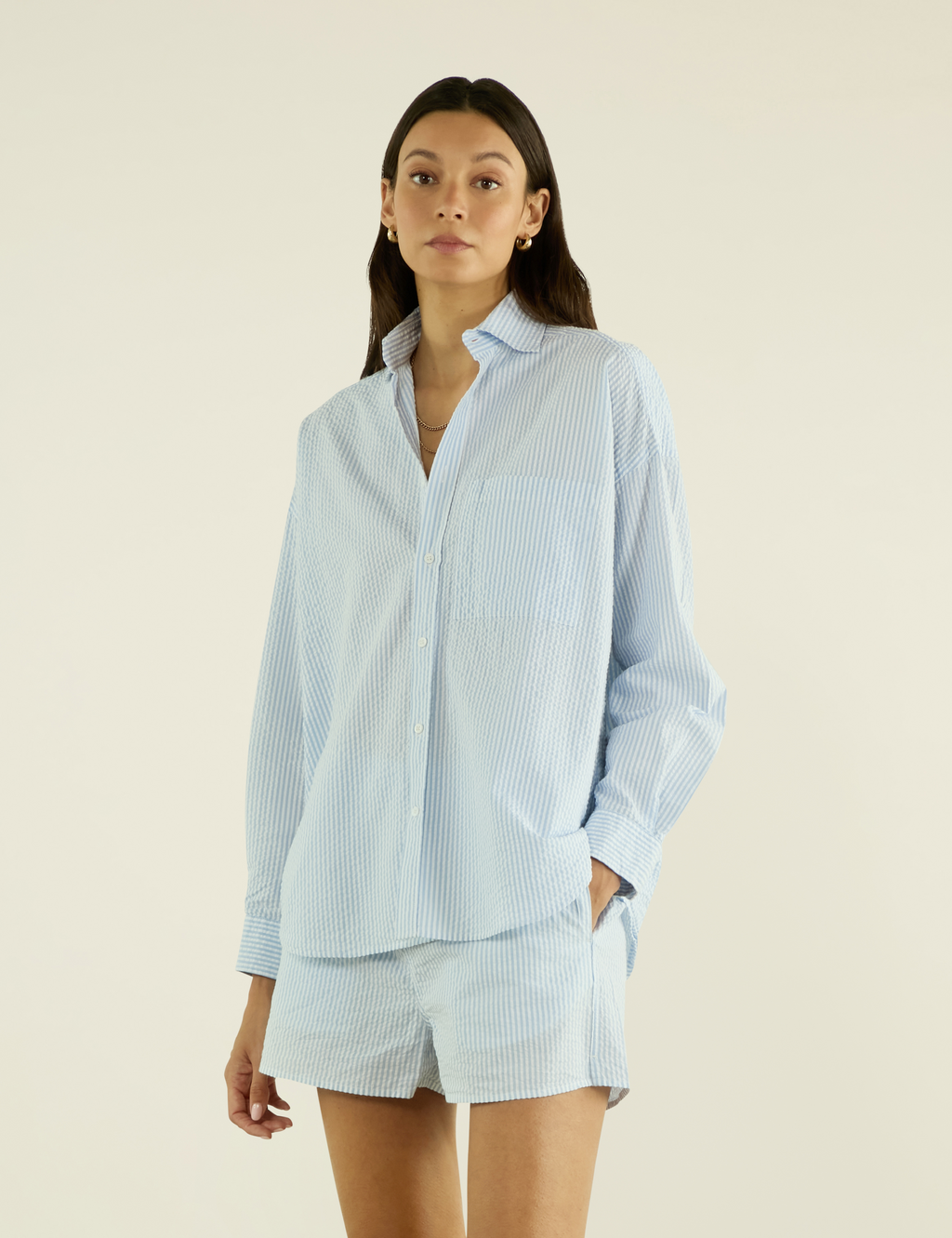 The Set: Seersucker Rain Blue Stripe Shirt & Boxer