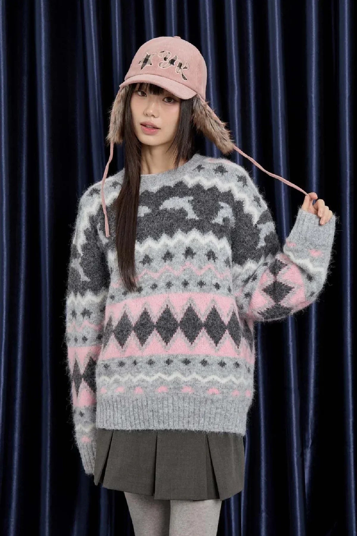 Corduroy Check Appliqué Trooper Cap