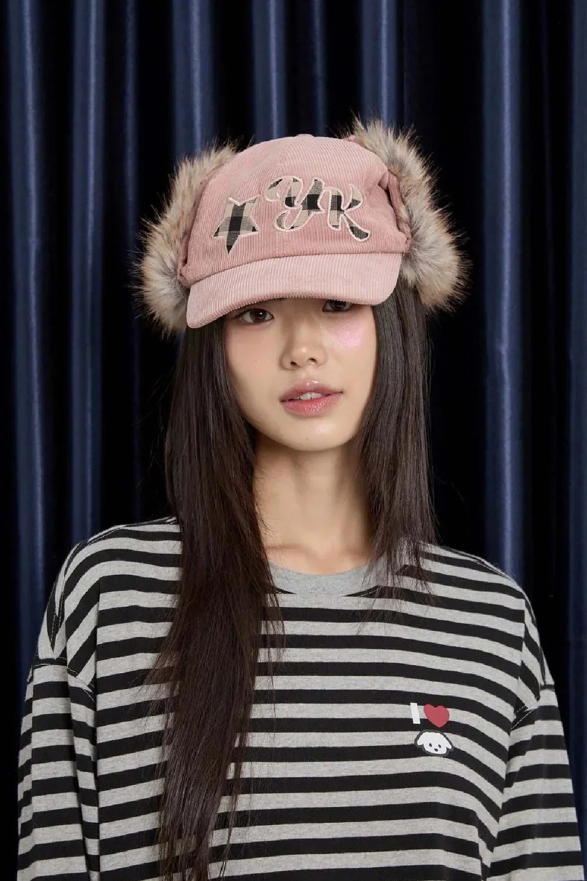 Corduroy Check Appliqué Trooper Cap